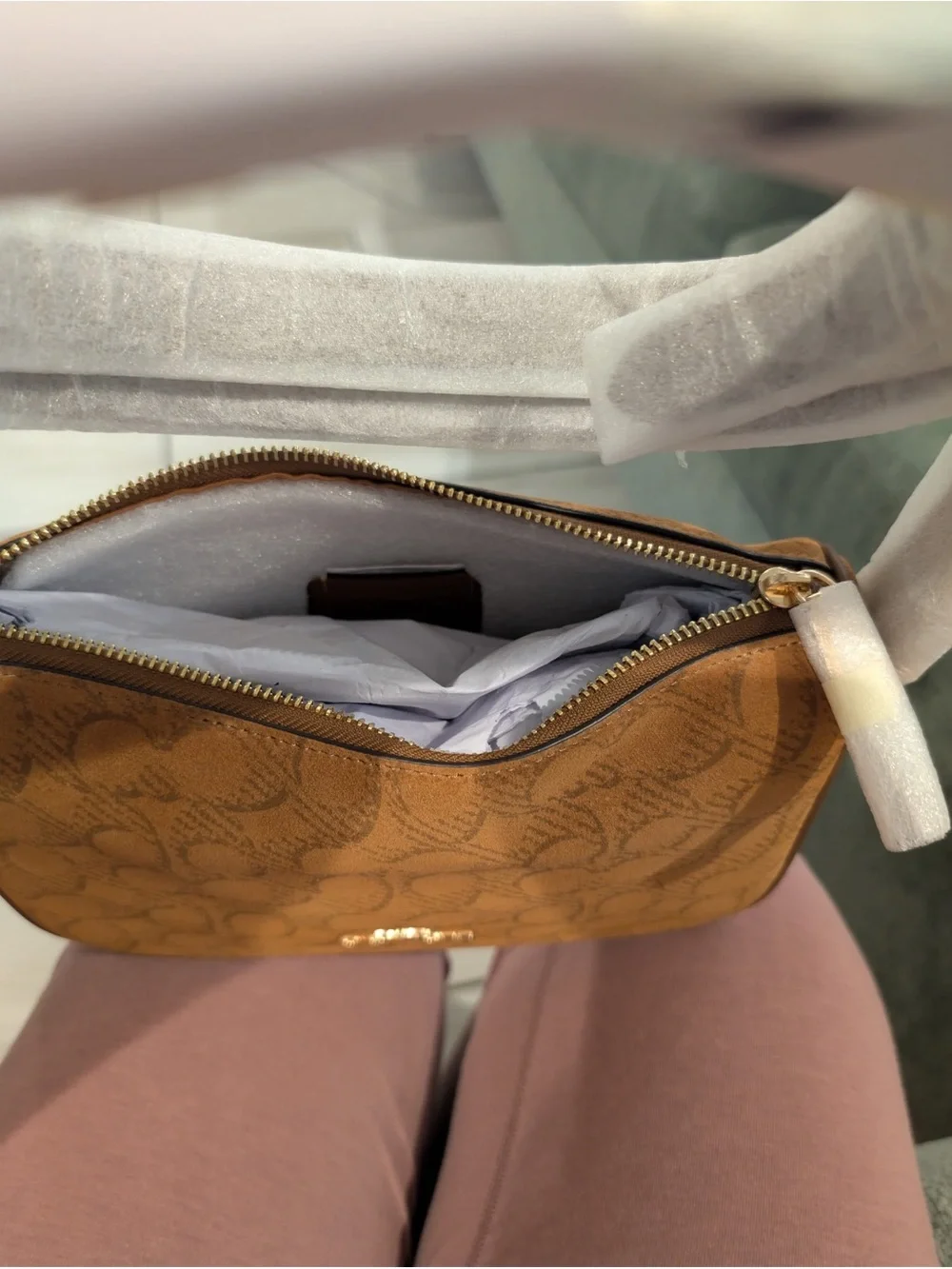 Coach Kailey Tan Signature Canvas Crossbody Bag with Gold Logo
